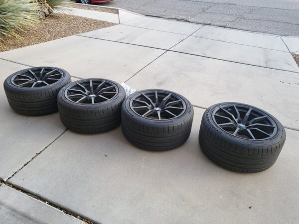 photo_2023-02-06_08-48-56 Set of SVE GT350s Satin Black w/ 295/35 Continental DWs and spacers/open lugs